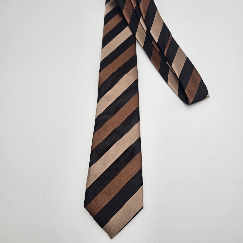 Hi-Tie 100% Silk‎ Handmade Tie Brown Black Diagonal Stripe 3.75" Wide Classic...